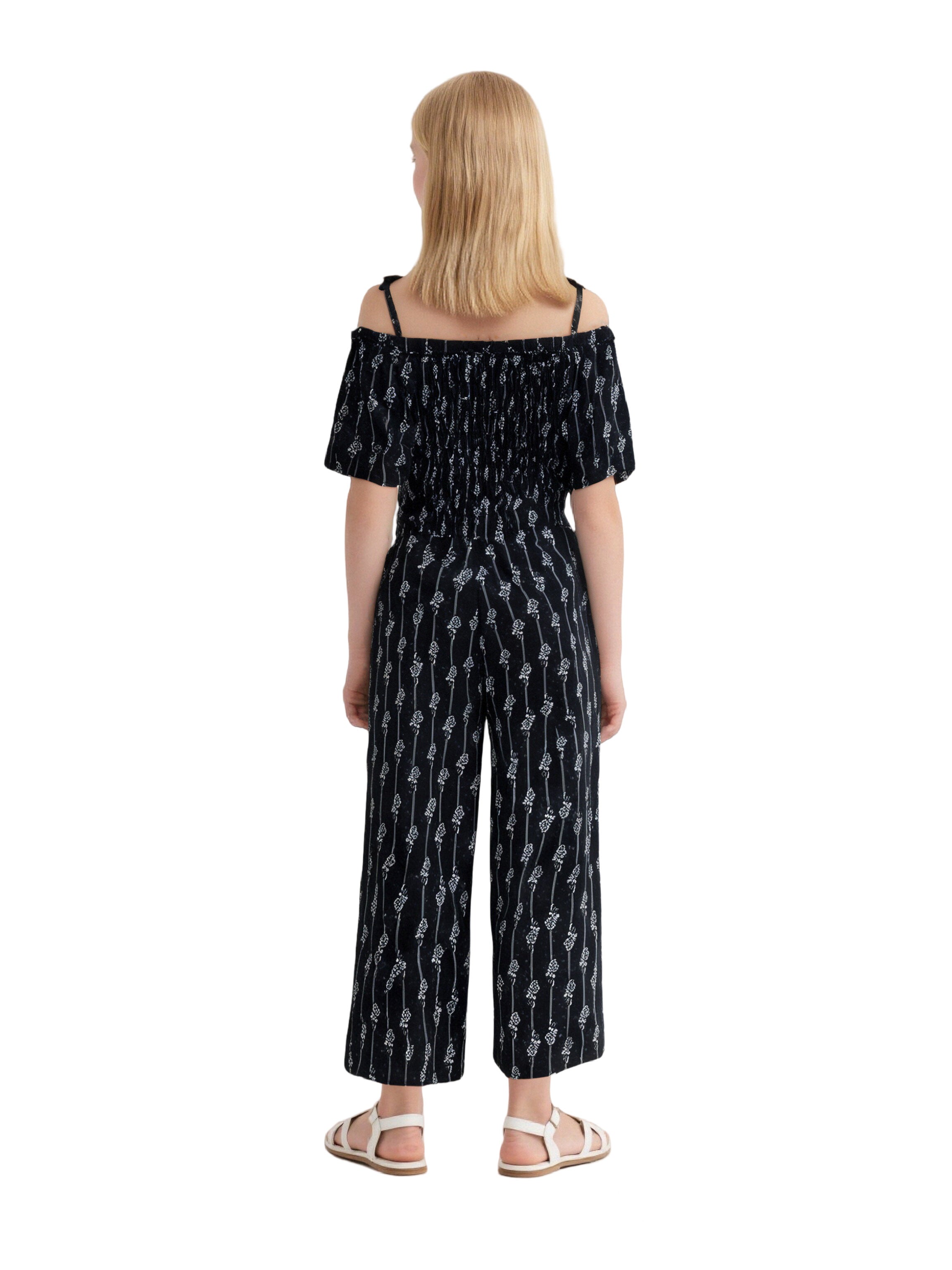 EDGY BUBBLE Girls' Shoulder Cut-Out Belted Jumpsuit – Chic Wide-Leg Style Black