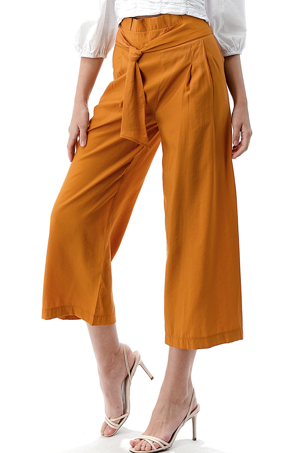 EDGY Land Girl's and Women's Pleat Waist Self Tie Belt Slit Pocket CroPPEd Pants