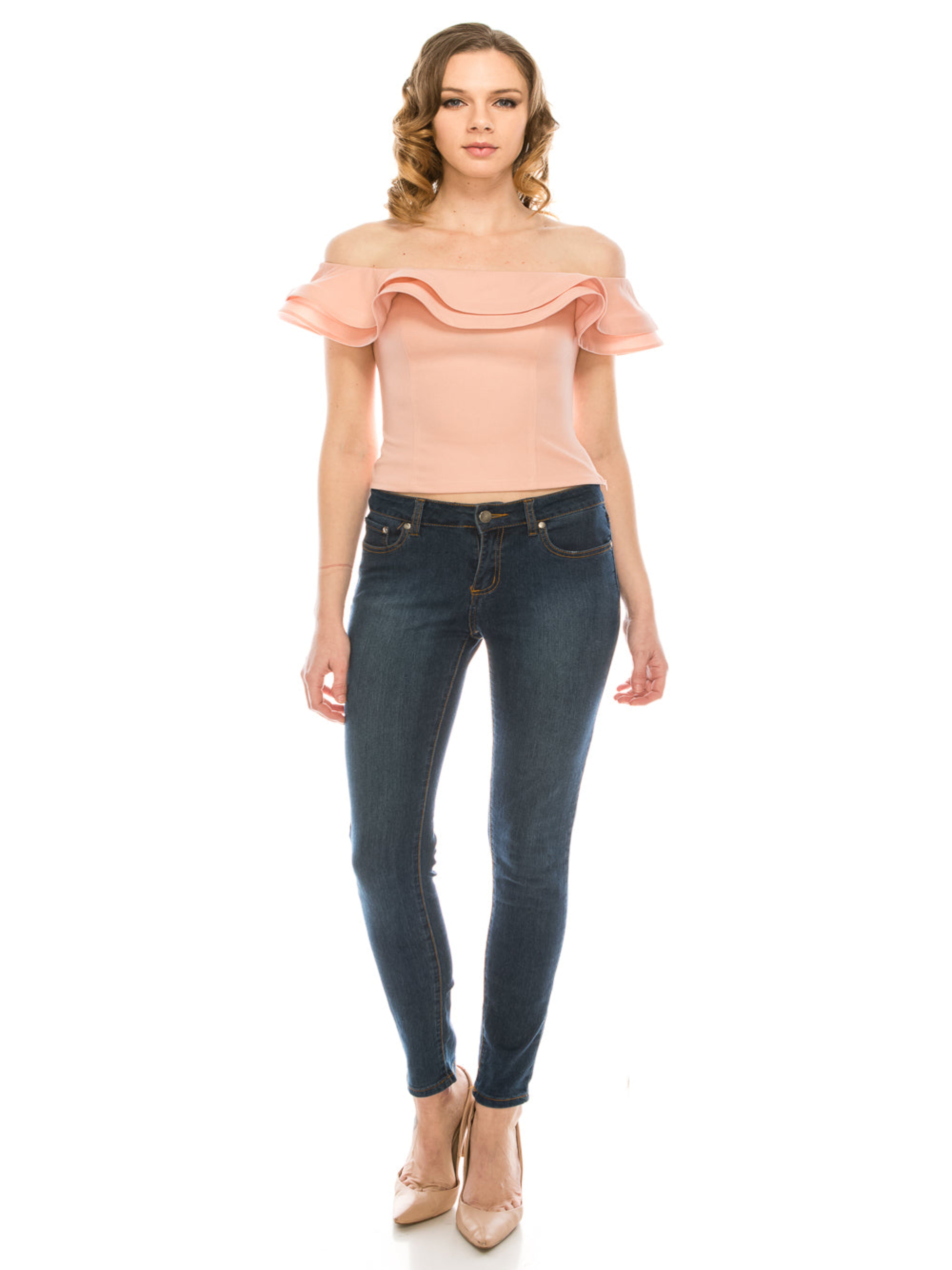 pink off-the-shoulder ruffle top