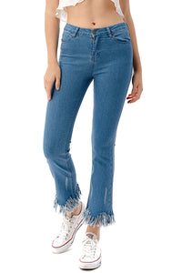 EDGY Land Girl's and Women's Fringed Leg Edge Skinny Fit CroPPEd & Ankle Fashion and Trendy CroPPEd Jean Pant