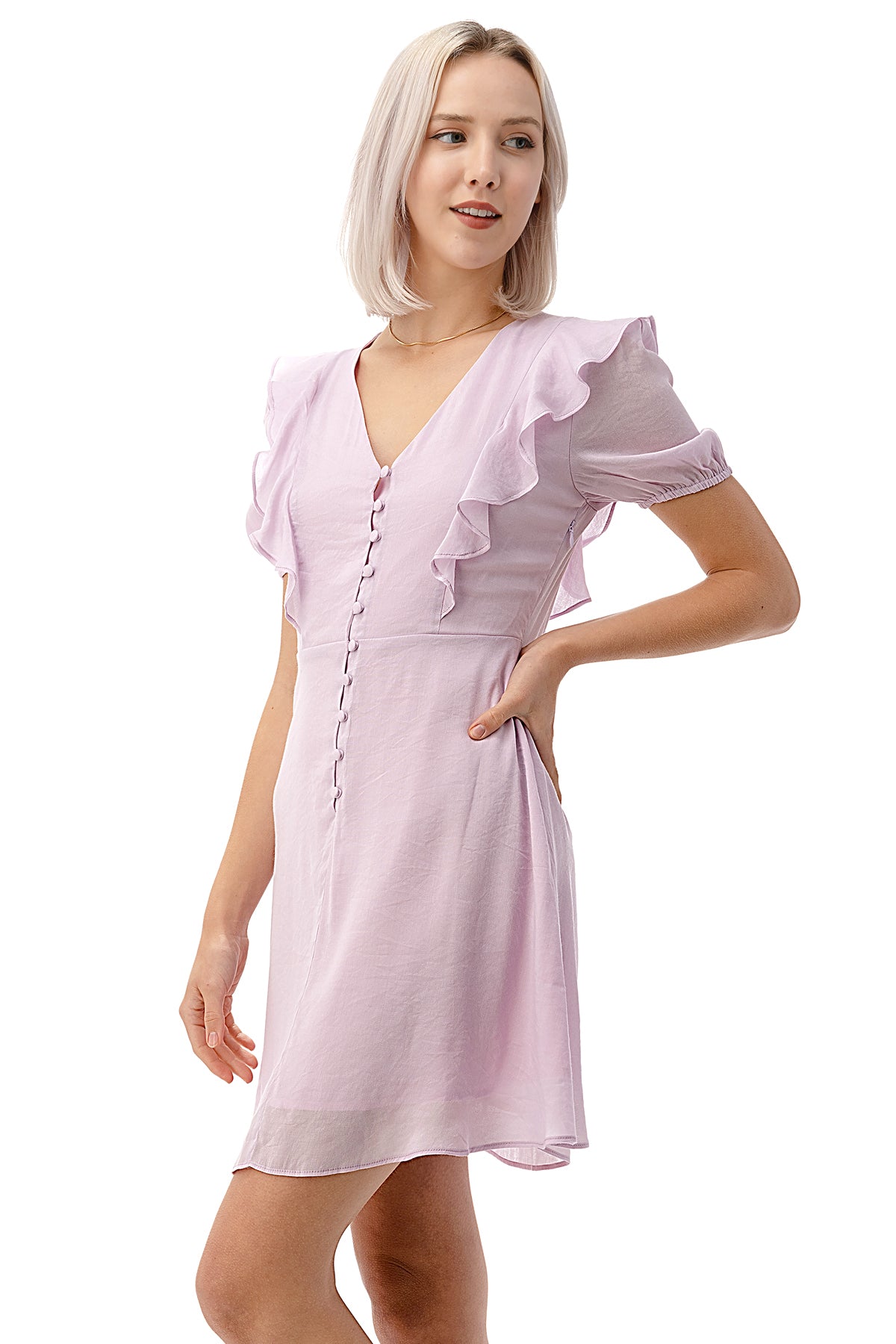 Button Down V-Neck Short Sleeve Ruffled Above-Knee A-Line Button Down V-Neck Short Sleeve Ruffled Above-Knee A-Line