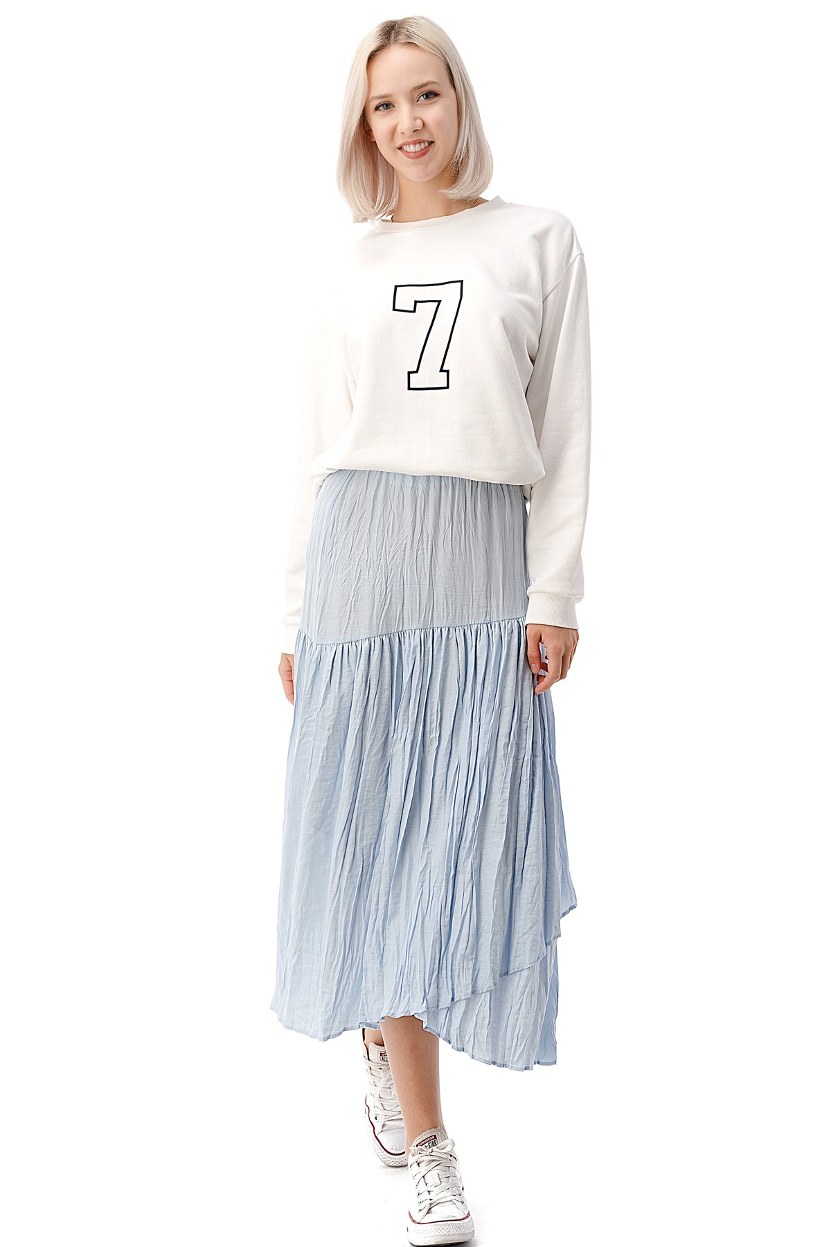 EDGY Land Girl's and Women's High Waist Over Lap Bias Seam Shirred Midi Flowy Skirt