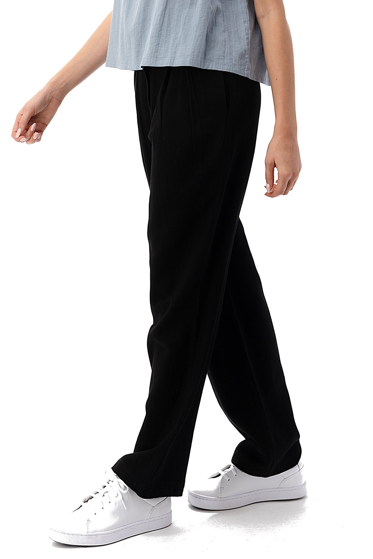 EDGY Land Girl's and Women's Pleated High Band Waist Slit Pocket Casual Pegged Long Pant