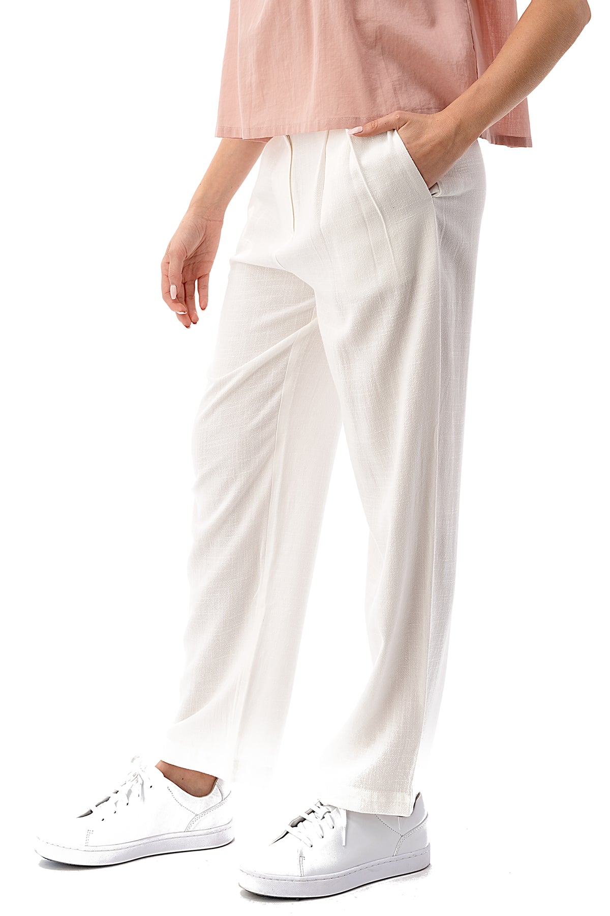 Pleated High Band Waist Slit Pocket Casual Pegged Long Pant
