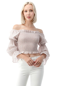 EDGY Land Girl's and Women's Ruffled Square Neck Circular Flounce Sleeve Smocked Body Fashion Blouse