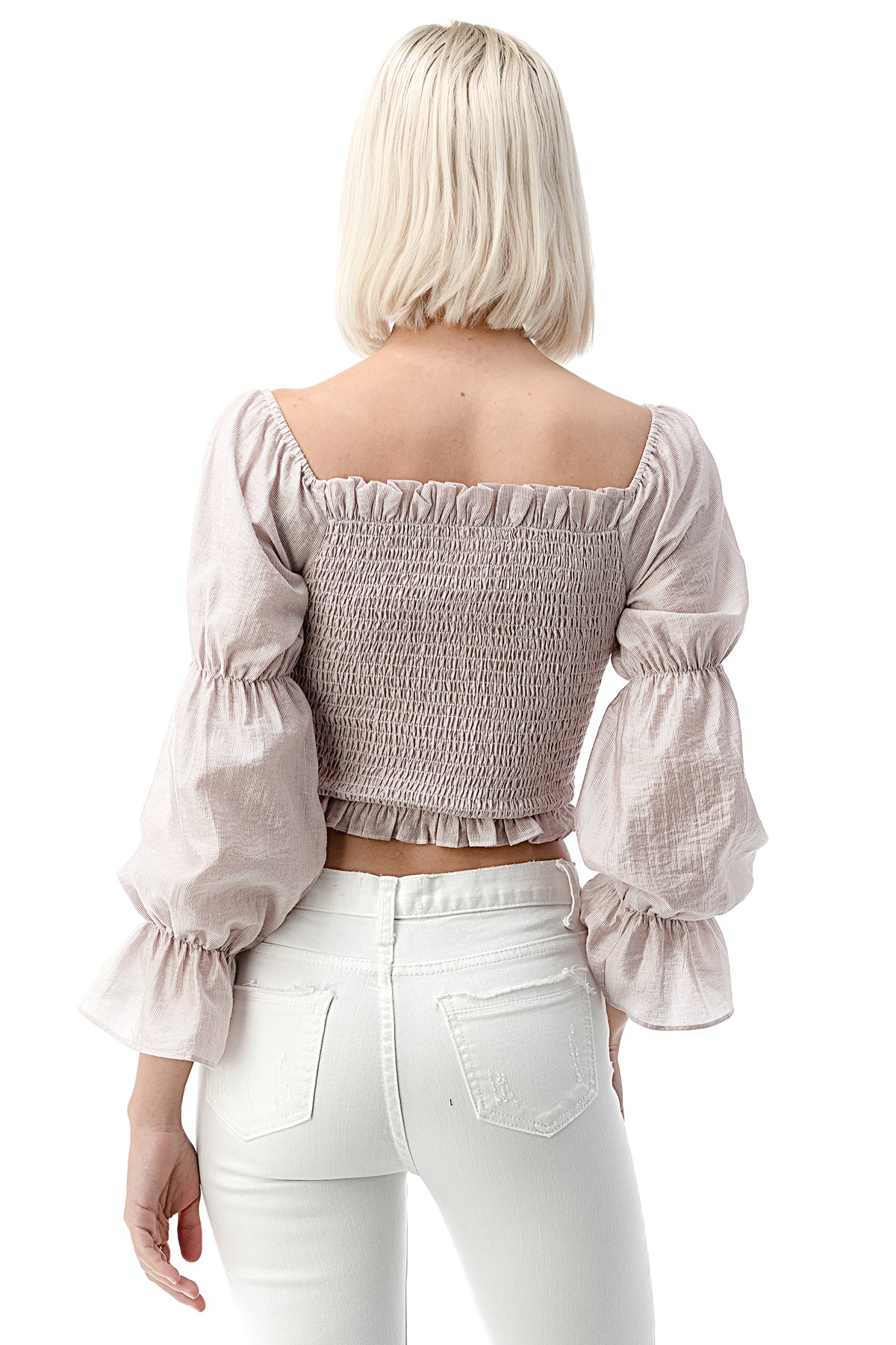 EDGY Land Girl's and Women's Ruffled Square Neck Circular Flounce Sleeve Smocked Body Fashion Blouse