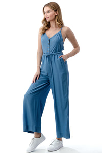 EDGY Land Girl's and Women's Cami StraPPEd Self Tie Buttoned Front High Waist Slit Pocket ankle length Jumpsuit