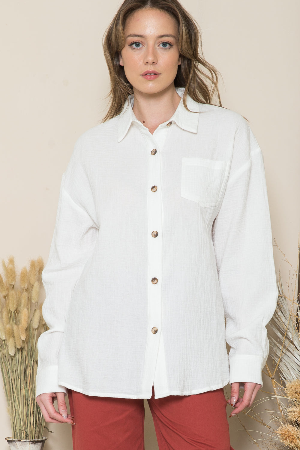 Wrinkled Body with Chest Pocket Button Down Shirt