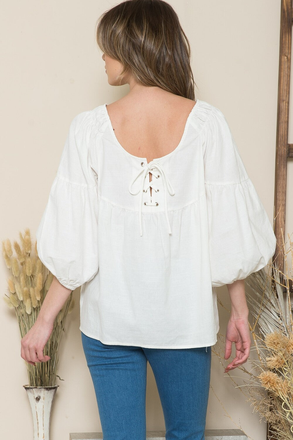 Open Back with String Cropped Sleeve Top