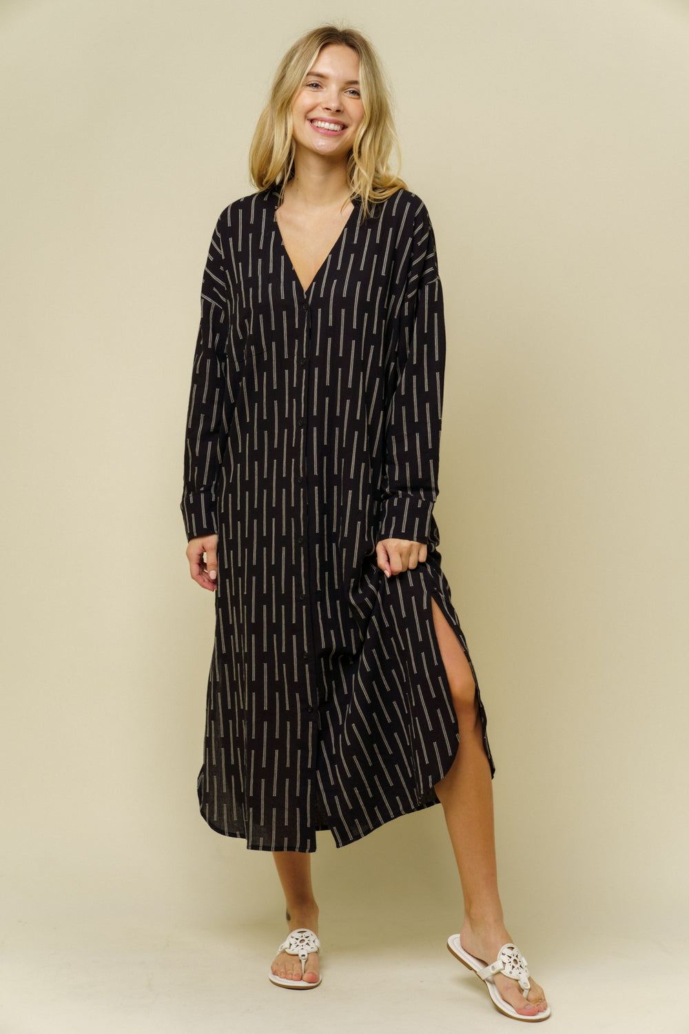 Dropped Shoulder V-neck Side Slit Dress – EDGY Land