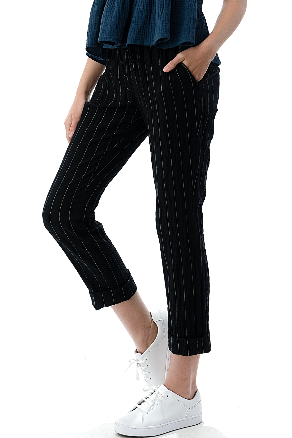 EDGY Land Girl's and Women's Slim-Sation Wrinkled Pull on Fashion Cropped Pant