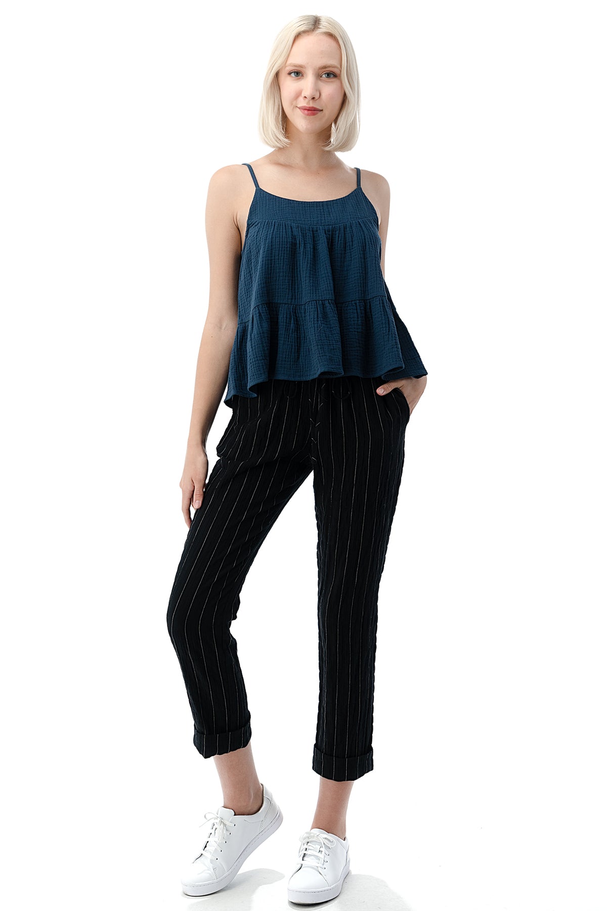 EDGY Land Girl's and Women's Slim-Sation Wrinkled Pull on Fashion Cropped Pant