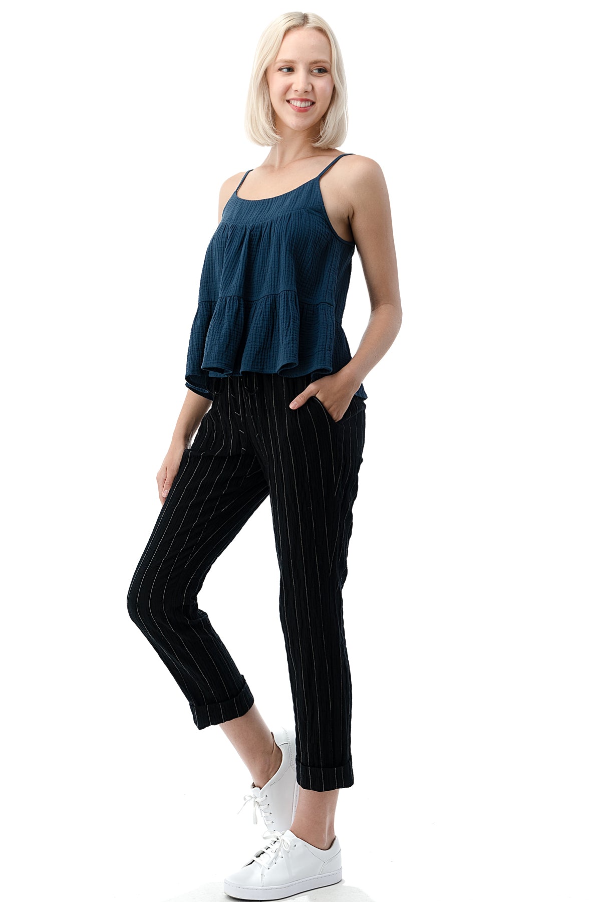EDGY Land Girl's and Women's Slim-Sation Wrinkled Pull on Fashion Cropped Pant