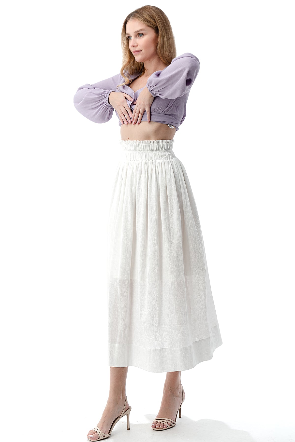 EDGY Land Girl's and Women's High Waist Solid Smocked Mid Maxi Flowy Skirt