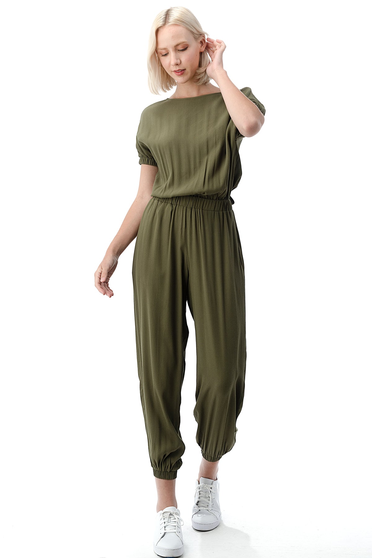 Boat Neck Mid Waist Short Sleeve Open Back Self Tie Tee