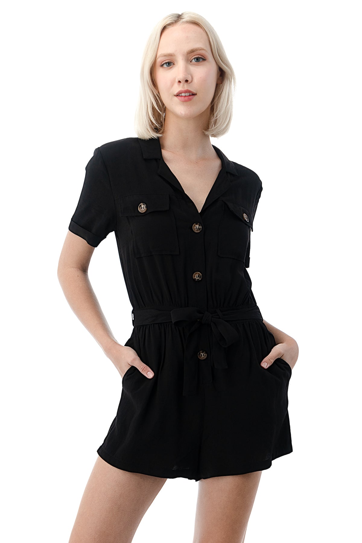 EDGY Land Girl's and Women's Casual Short Sleeve & Sleeveless Button Down Waist Tie Cargo Romper