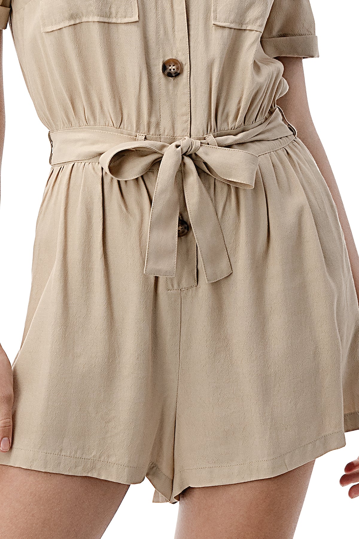 EDGY Land Girl's and Women's Casual Short Sleeve & Sleeveless Button Down Waist Tie Cargo Romper