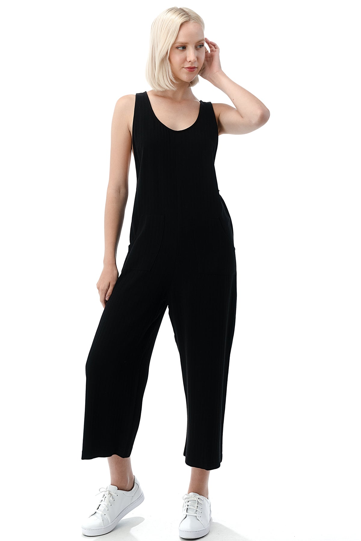 EDGY Land Girl's and Women's Scoop Neck Patch Pocket ZiPPEr Up Tank Wide Leg Jumpsuit
