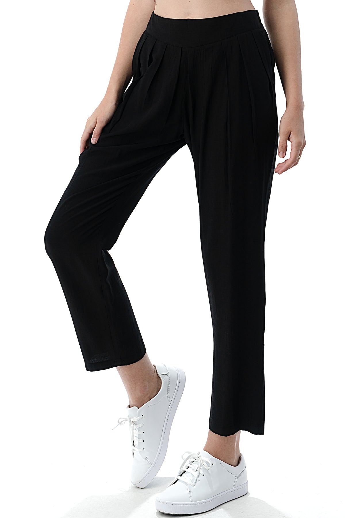 EDGY Land Girl's and Women's Pleated Slim-Sation Smocking Band CroPPEd Pants