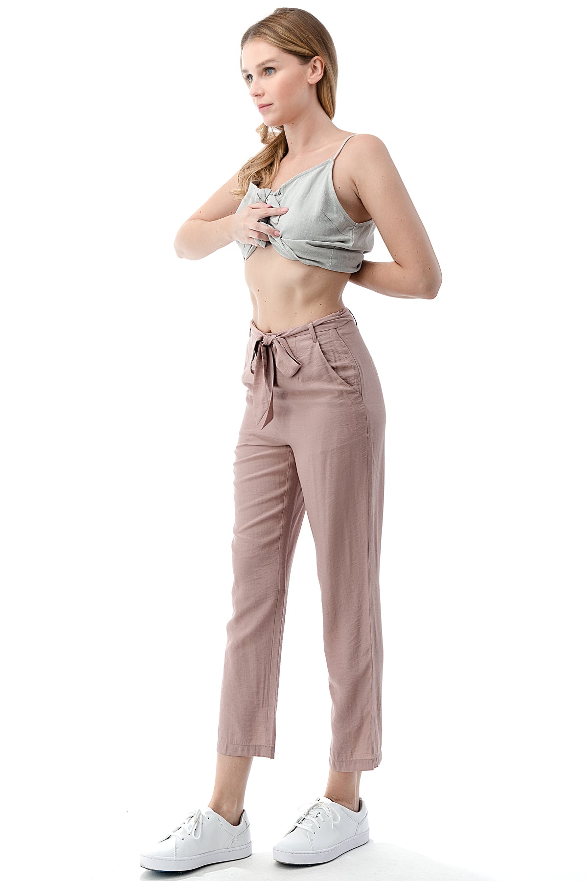 EDGY Land Girl's and Women's Self Tie Belt Slit Pocket Slim-Sation CroPPEd Pant