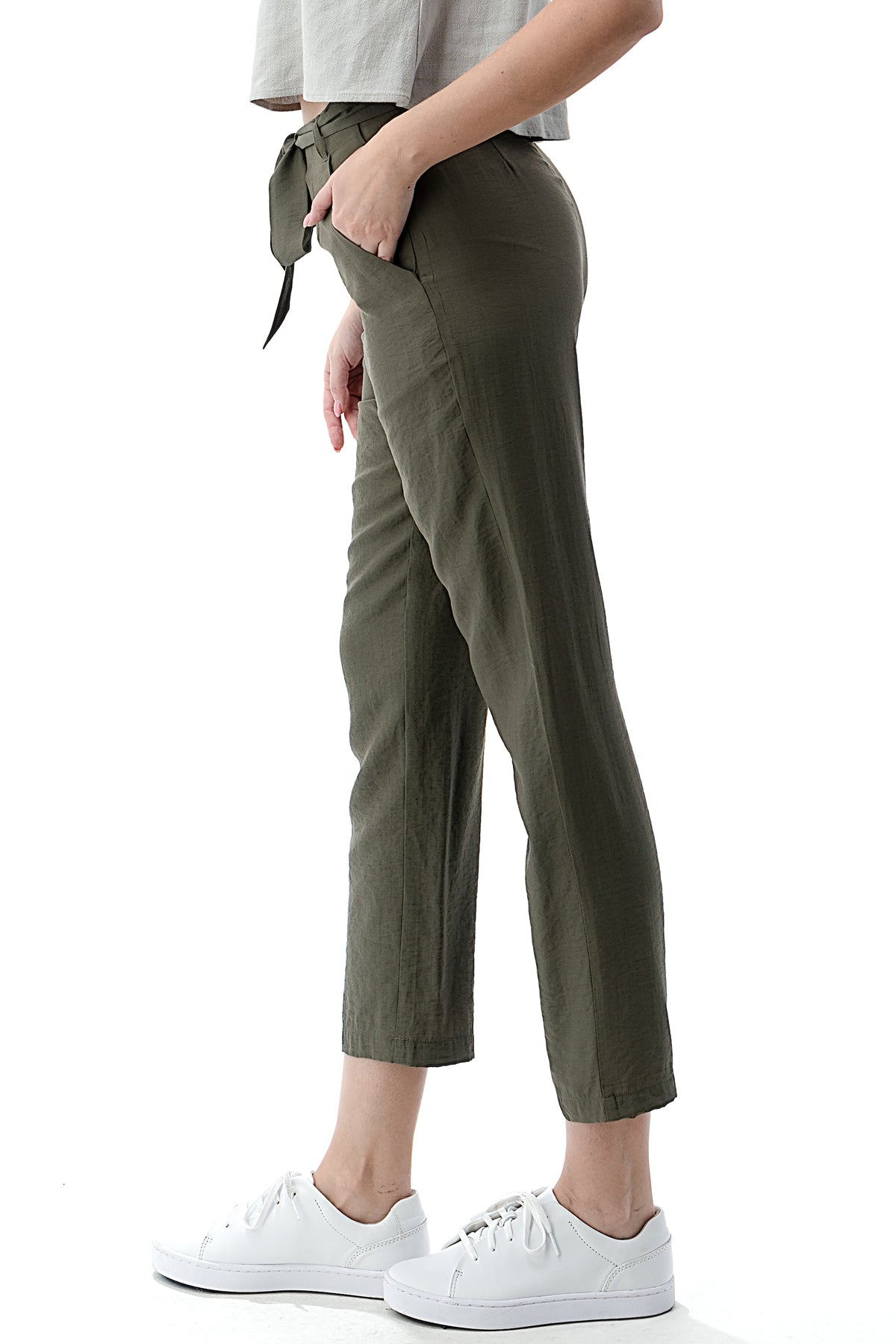 EDGY Land Girl's and Women's Self Tie Belt Slit Pocket Slim-Sation CroPPEd Pant
