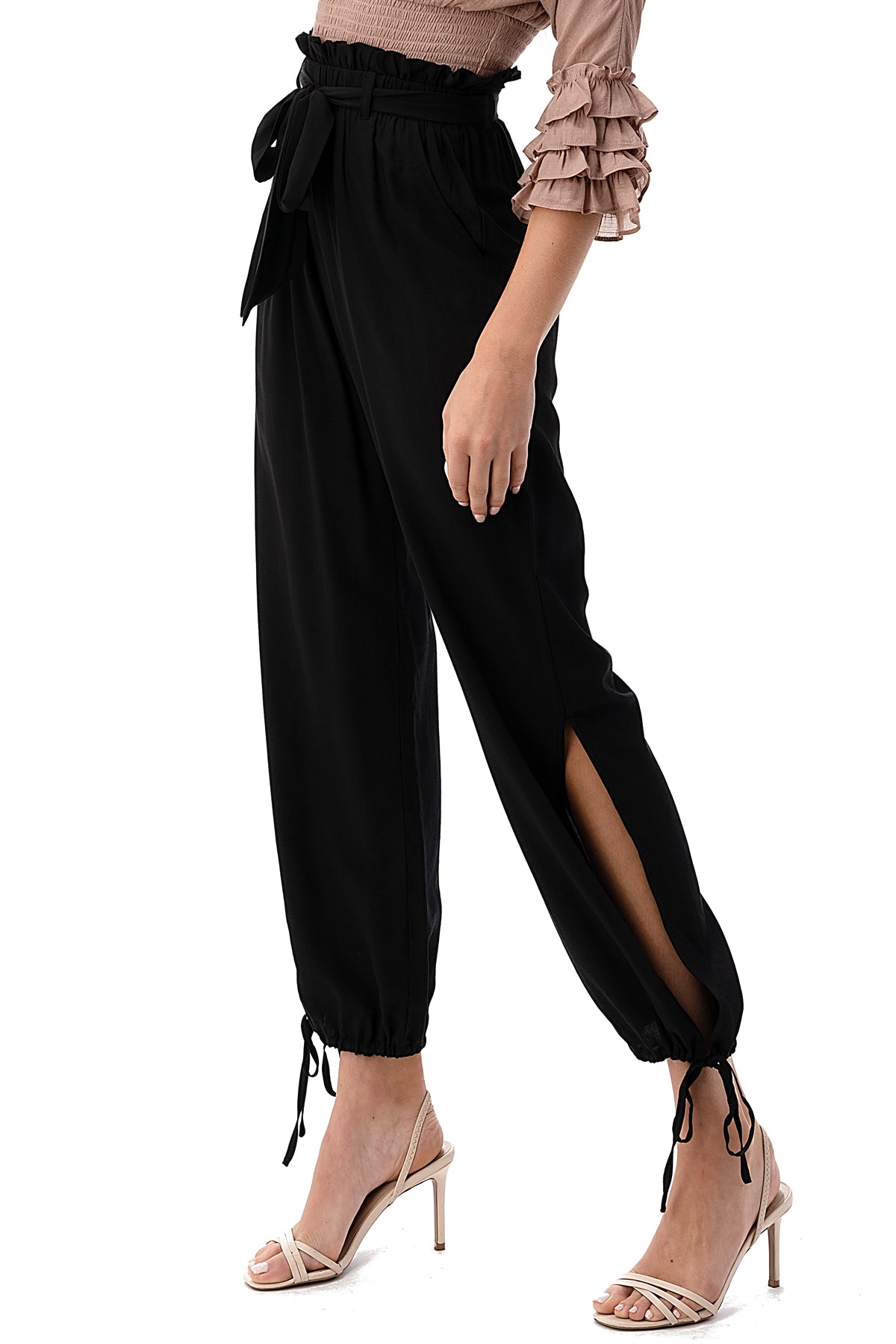 Basque SelfTie Cropped Linen Blend Pant In Black  MYER