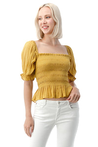EDGY Land Girl's and Women's Puff Sleeve Flowey Bottom Smocked Across Fashion Blouse