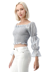 Wrinkled and Cropped Long Sleeve Top