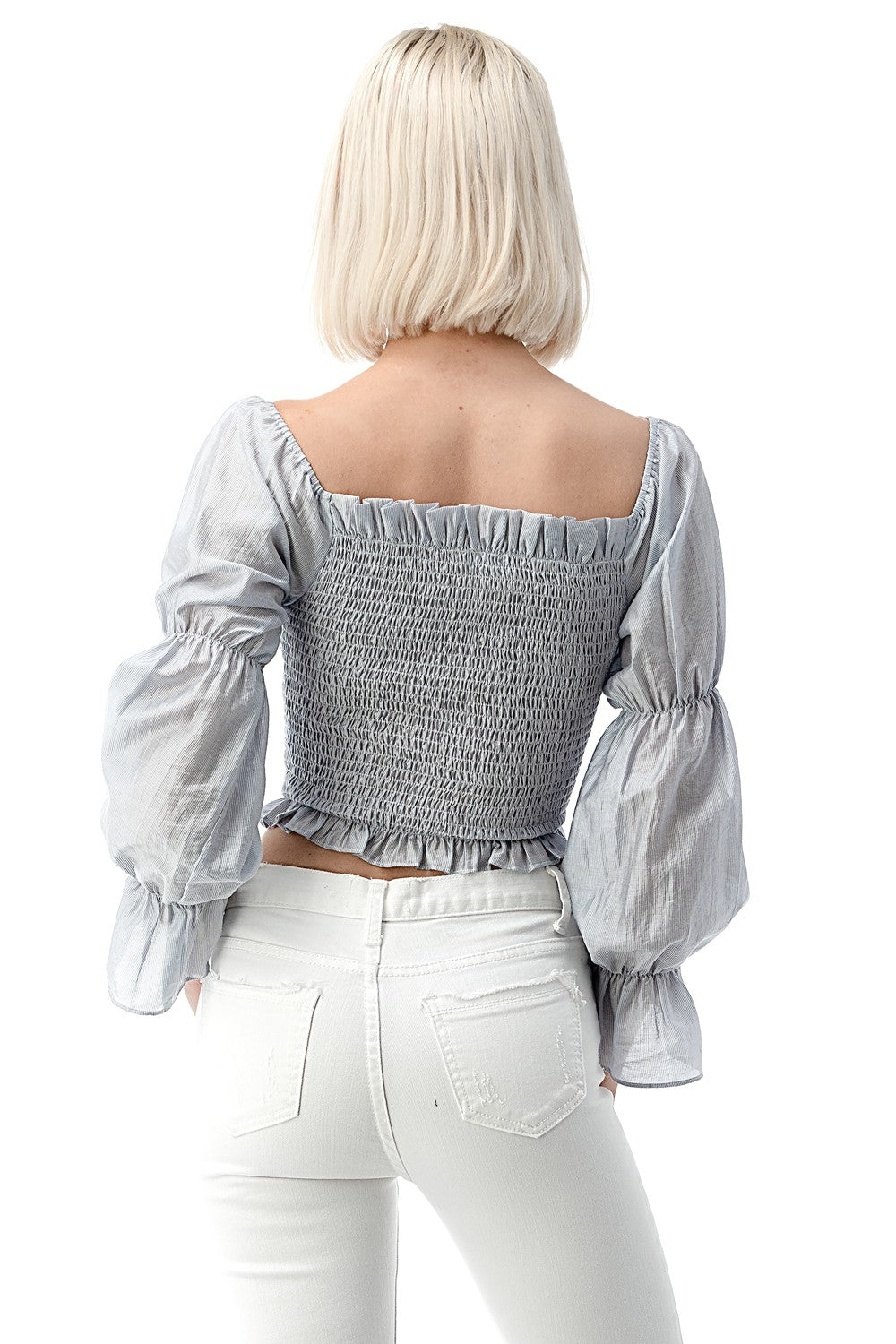 Wrinkled and Cropped Long Sleeve Top