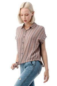EDGY Land Girl's and Women's Collared Bottom Tie Button Down Short Sleeve Shirt