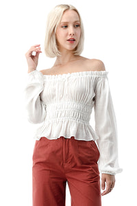 EDGY Land Girl's and Women's Ruffled Off Shoulder Bell Sleeve Shirred Fashion Blouse