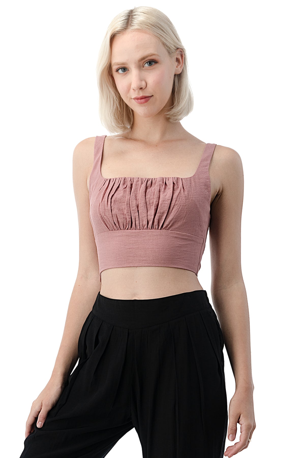 EDGY Land Girl's and Women's Pleated Front and Smocked Back Casual Tank Top