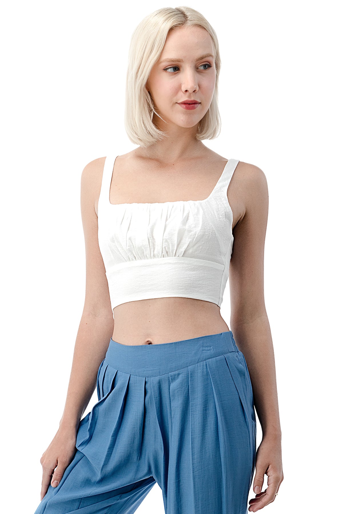 EDGY Land Girl's and Women's Pleated Front and Smocked Back Casual Tank Top