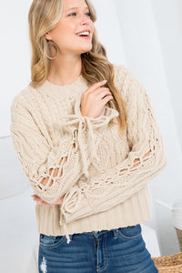 Open Sleeve with Drawstring Round Neck Top