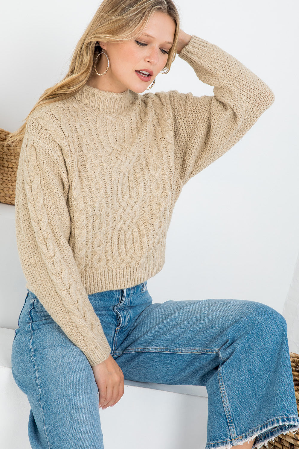 Croped Long Sleeve Crew Neck Sweater Top