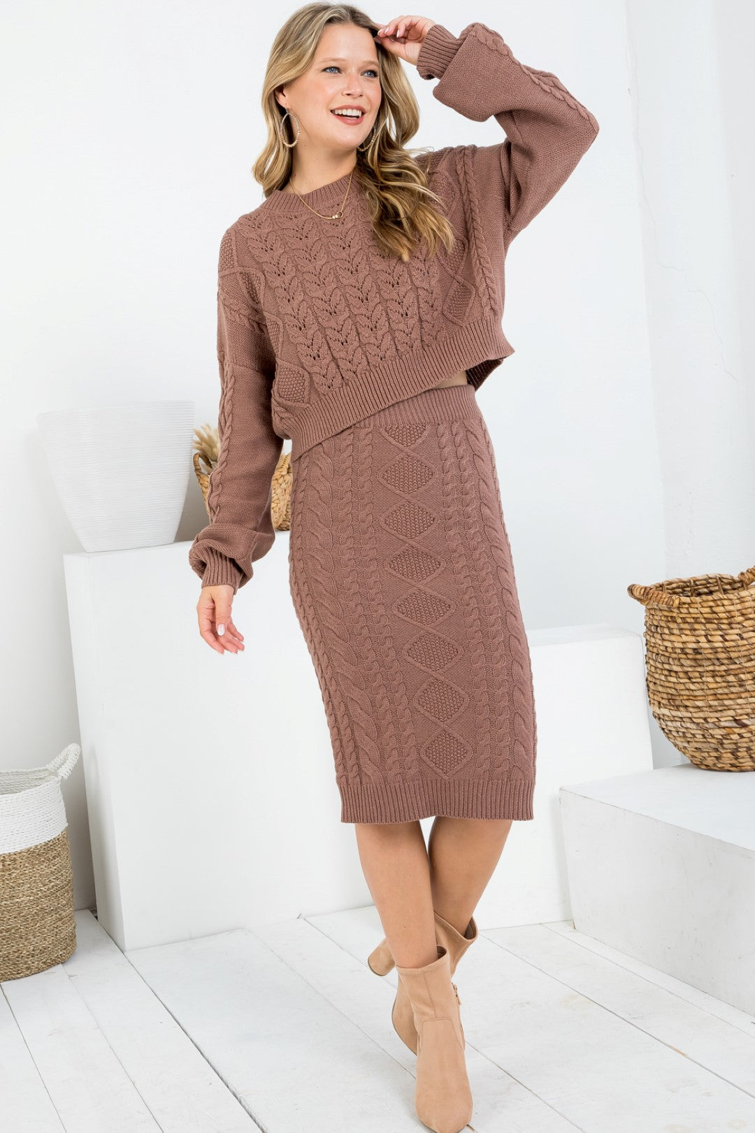 Open Back with Ribbon Top and Knee-length Dress Sweather Set