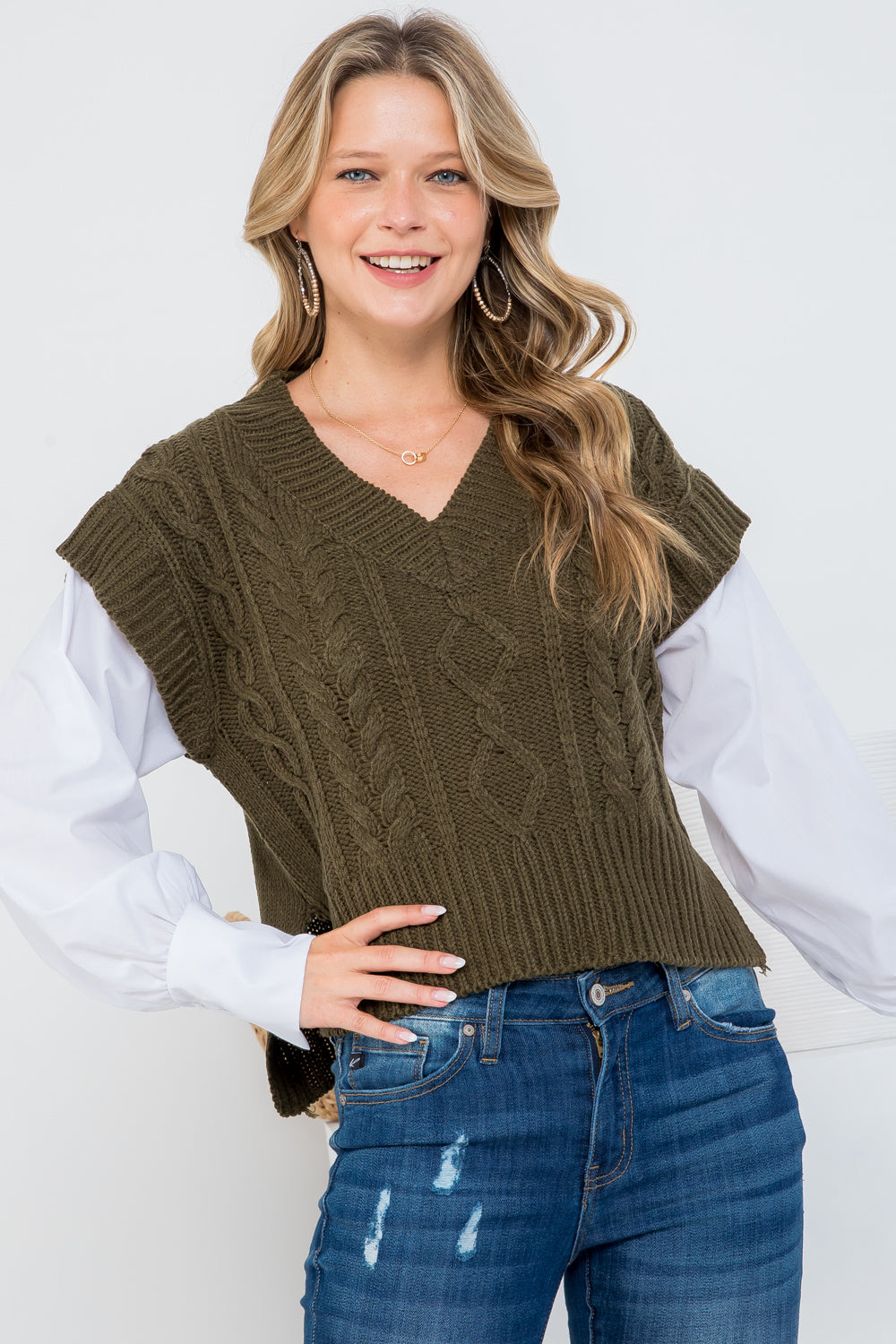 Croped V-Neck Cap Sleeve Sweater Top