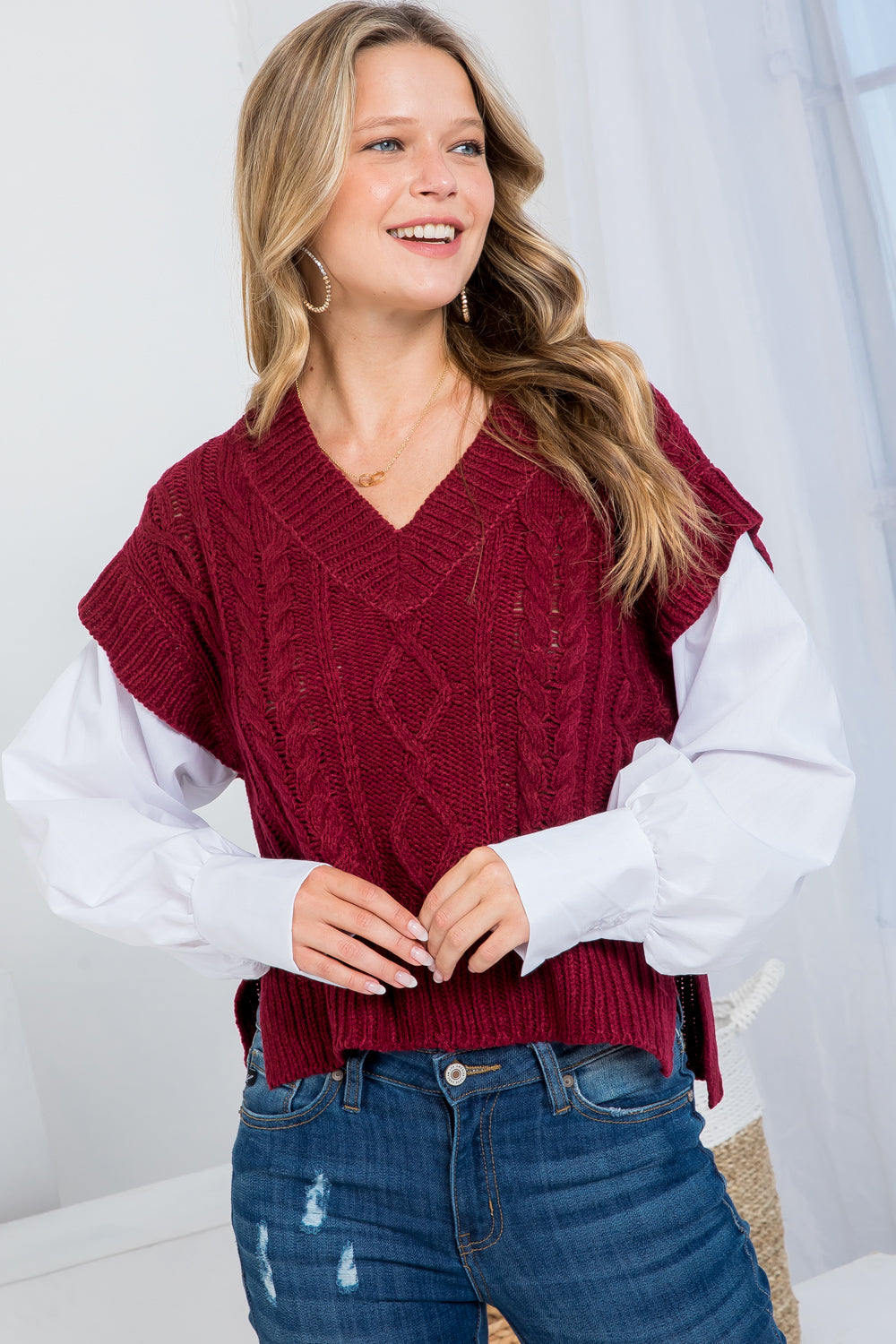Croped V-Neck Cap Sleeve Sweater Top