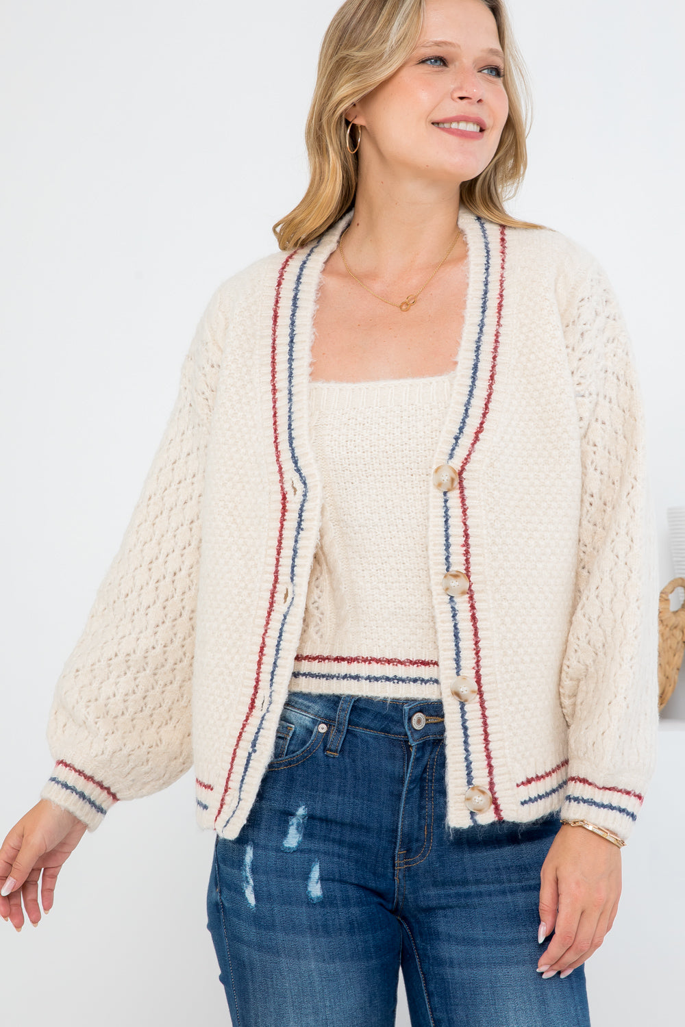Croped Tank and Long Sleeve Jacket Sweater Set