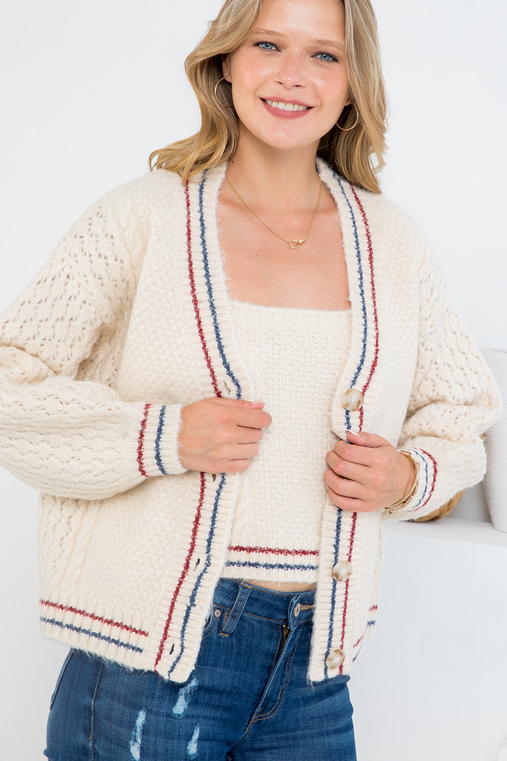 Croped Tank and Long Sleeve Jacket Sweater Set