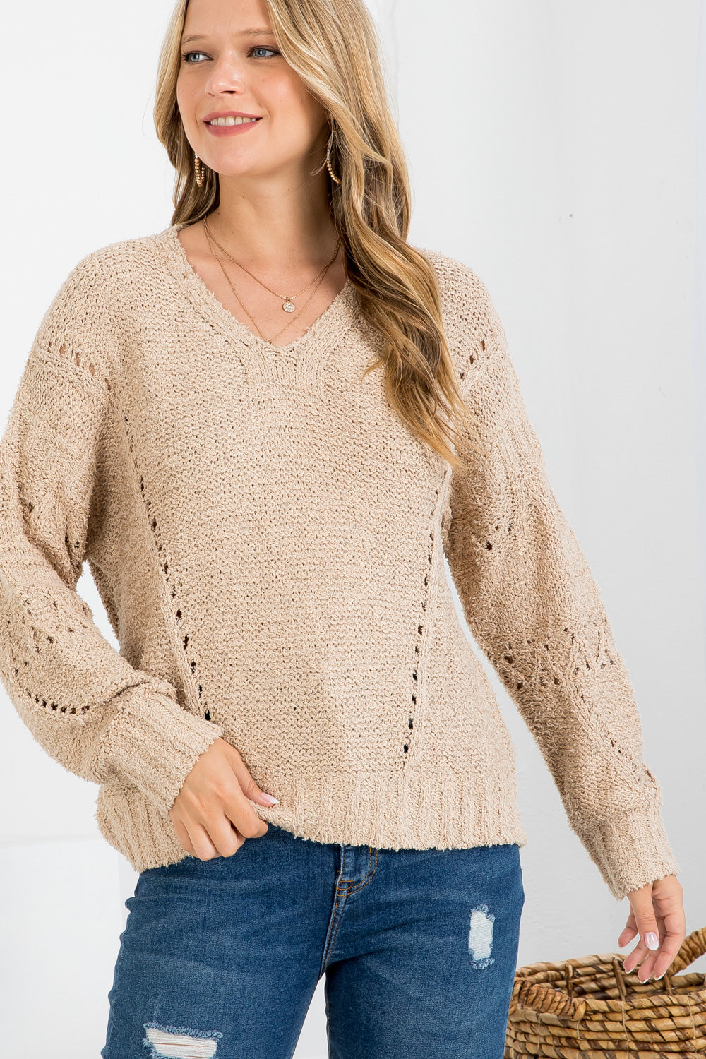 V-Neck Long Sleeve Sweater Top