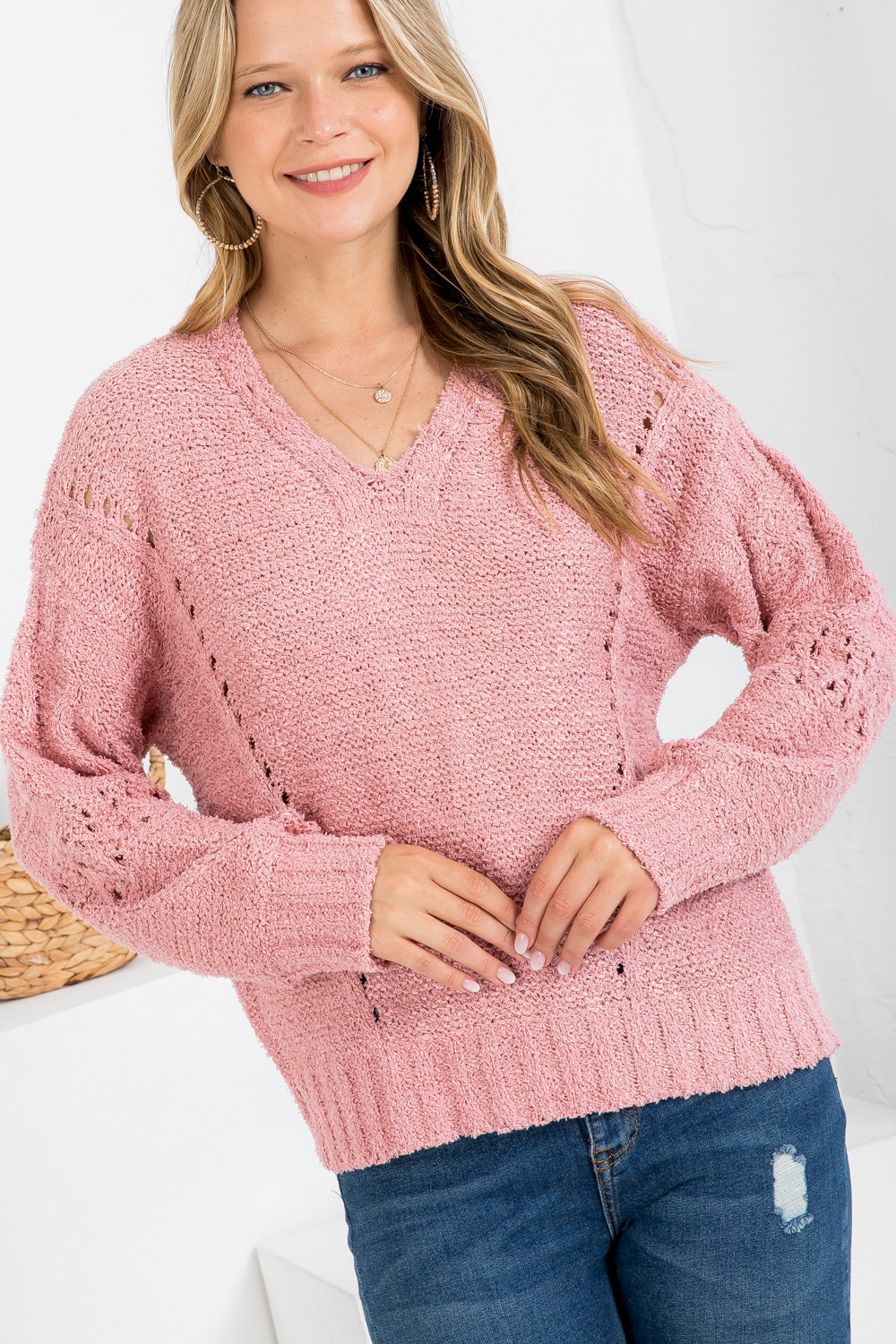 V-Neck Long Sleeve Sweater Top