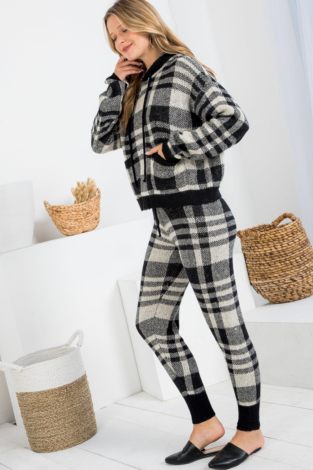 Hooded Long Sleeve Top with Pegged Long Pant Sweater Set