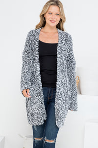 Plus Size Batwing Long Sleeve Open Front with Pockets Popcorn Cardigan